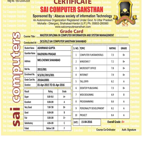 COMPUTER CERTIFICATE SAMPLE